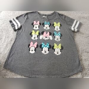 Disney Women Gray Minnie Mouse Bow Tee